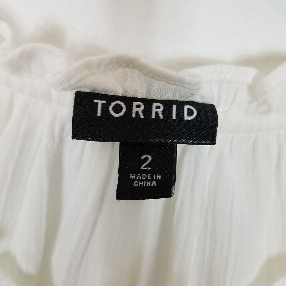 Torrid Women Plus Swiss Dot Lace Inset‎ Top Blouse Sz 2X White Cottagecore Boho - Picture 5 of 6